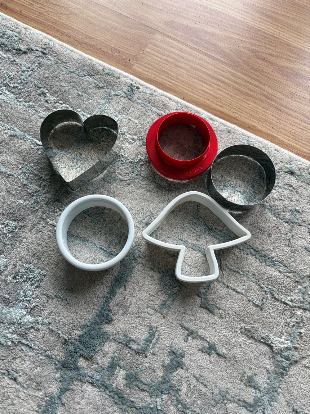 Kids Cookie Cutters Set - White & Red Mushroom, Heart, Circle Shapes